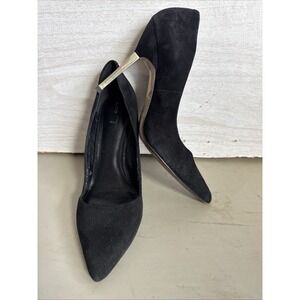 ALDO black suede pointed-toe Metallic Gold heels Sz 9